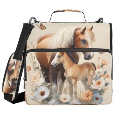 Imagem de Pasta de arquivo com 3 anéis com zíper retrô cavalo floral com alça de ombro 500 folhas organizador de papel Trapper Keeper pasta de arquivos de armazenamento de documentos para escola e escritório