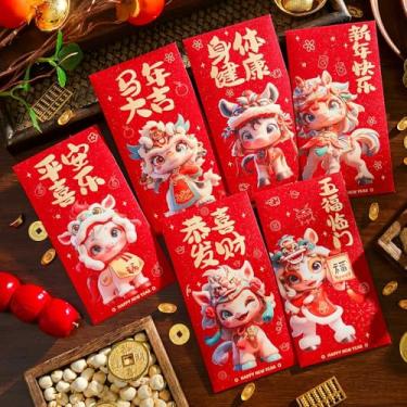 Imagem de Envelopes de dinheiro vermelhos | Lembrança de festa do ano do cavalo | Envelopes de dinheiro 2026 para dinheiro 6 peças | para festa de aniversário do festival chinês da primavera celebração reunião