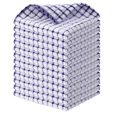 Imagem de Kitinjoy Pacote com 12 panos de prato de cozinha felpudos de algodão, 30,5 x 30,5 cm, panos de prato super macios e absorventes, panos de prato de secagem rápida para lavar pratos, azul