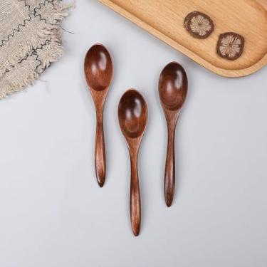 Imagem de 3 colheres de madeira pequenas para geleia e mel, conjunto de mini espalhadores para torradas de café da manhã, sobremesas e condimentos, utensílios marrons para colher e servir