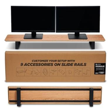 Imagem de ULTRARM Moodular Suporte de monitor de madeira grande de 116 cm com trilhos deslizantes de metal para gaveta, bandeja, laptop, tablet, telefone e fones de ouvido com elevação personalizável para