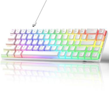 Imagem de MageGee Teclado portátil 60% mecânico para jogos, interruptor vermelho, teclas PBT Pudim, RGB retroiluminado, compacto, 68 teclas, mini teclado de escritório com fio para Windows Laptop PC - Branco