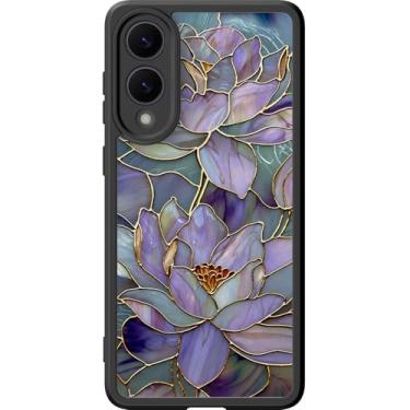 Imagem de DEENAKIN Capa fofa para Samsung Galaxy S25 Edge, capa rígida floral estética, compatível com Magsafe, capa protetora fina retrô moderna e exclusiva para mulheres e meninas, lótus roxo florescendo