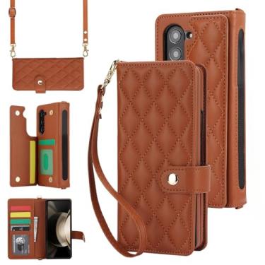 Imagem de Capa carteira para Samsung Galaxy Z Fold 7 com suporte para cartão, compartimento para dinheiro e compartimento para caneta, 【Bloqueio RFID】 Fecho magnético de couro dobrável com suporte para celular