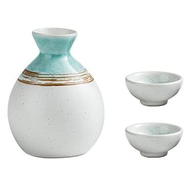 Imagem de Conjunto de saquê de cerâmica, conjunto de copo de saquê conjunto de 3 peças de cerâmica para presentes, 1 garrafa de saquê e 2 copos de saquê, A