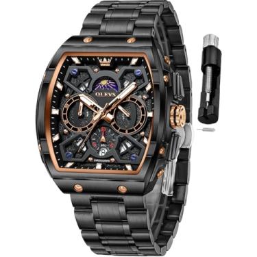 Imagem de OLEVS Relógio masculino para negócios, cronógrafo, quadrado, quartzo, analógico, masculino, pulseira de silicone, impermeável, presente de data, relógio masculino prata, Relógios masculinos pretos