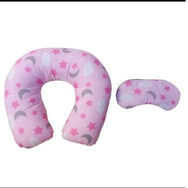 Imagem de Almofada de Pescoço para Viagem com Máscara – Travesseiro Apoio Cervical Confortável em Algodão(estrela rosa)