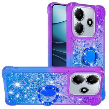 Imagem de Monwutong Capa de ajuste fino para Xiaomi Redmi Note 14 4G, brilhante efeito areia movediça TPU bumper anel magnético, quatro cantos, capa de proteção antiqueda pesada para Redmi Note 14 4G, azul roxo