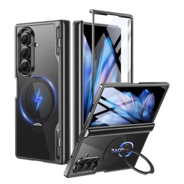 Imagem de BERFY Capa para Z Fold 7 com suporte magnético giratório 360, compatível com Magsafe, protetor de tela integrado, capa protetora à prova de choque para celular para Samsung Galaxy Z Fold 7, preta