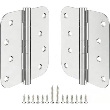 Imagem de Pacote com 2 dobradiças de porta, dobradiças internas de 1/2 de 9 cm com raio de 5/20.3 cm de níquel escovado - ferragem de porta padrão residencial de ferro plano