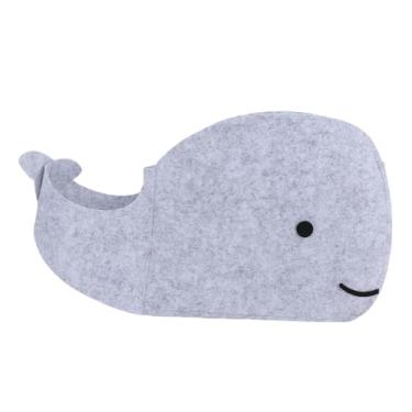 Imagem de aqxreight Caixa de Armazenamento de Feltro Dobrável Em Forma de Baleia Bonito Dos Desenhos Animados Multiuso Pequena Cesta de Armazenamento de Tecido para Roupas Livros de Brinquedo (Cinza)
