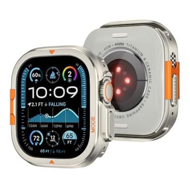Imagem de EZZON Capa de metal para Apple Watch Ultra 2 49 mm Series 10 46 mm capa protetora de alumínio moldura para relógio IWatch séries 10 9 8 7 6 5 4 SE (titânio, série 10 46 mm)