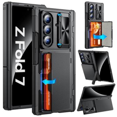 Imagem de Kaiiecal Capa para Samsung Galaxy Z Fold 7 com suporte para cartões [capa da câmera] [bloqueio RFID] [capa de dobradiça] [suporte duplo] capa protetora de silicone durável para Z Fold 7 2025, preta
