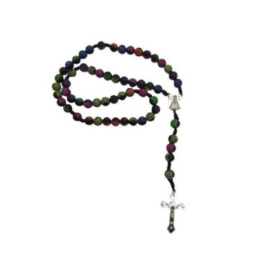 Imagem de Terço Nossa Senhora Bolas Pretas Com Imagem Colorida