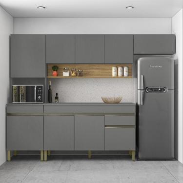 Imagem de Armário De Cozinha Completa 150 Com Balcão Com Tampo 9 Portas Madrid - Freijó-gris