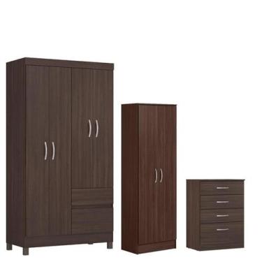 Imagem de Guarda Roupa Solteiro Lótus com Multiuso Golden com Cômoda Astral Café