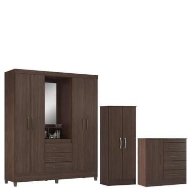 Imagem de Guarda Roupa Casal Capelinha Pérsia com Multiuso Viena com Cômoda Mont