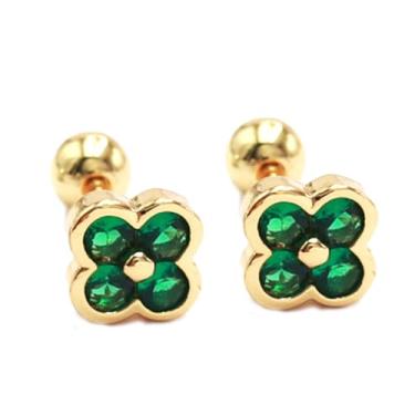 Imagem de Niaspi Brincos de cartilagem de trevo de cristal esmeralda 20G para mulheres CZ trevo de quatro folhas parafuso atrás hélice concha brincos florais da sorte para piercing de dia de São Patrício joia