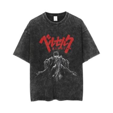 Imagem de Camiseta Masculina Retrô Hip Hop Vintage Lavada Com Estampa De Anime H