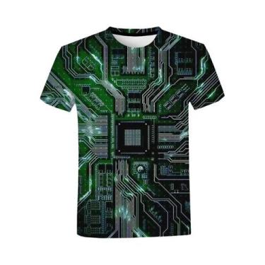 Imagem de Camiseta Gráfica Unissex Com Estampa De Placa De Circuito 3D, Manga Cu