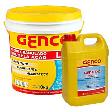 Imagem de Kit Tratamento Piscina Genco Cloro 3 em 1 10kg + Clarificante Genfloc 5L