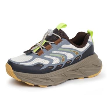 Imagem de Tobfis Tênis infantil para meninos e meninas, suporte de arco, trilha elástica, tênis de corrida, caminhada, leve, respirável (bebê/criança pequena/criança grande), Marrom/cinza, 11 Little Kid