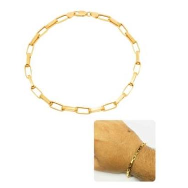 Imagem de Pulseira Masculina Tijolinho Cadeado 3mm Dourada Ouro Escovado Aço Inox-Masculino