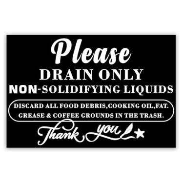 Imagem de XUNWUXIAN Drene apenas líquidos não solidificantes para baixo os sinais de drenagem, placa de segurança drenar apenas líquidos, sem sólidos para baixo do ralo parede regras de cozinha placas pretas