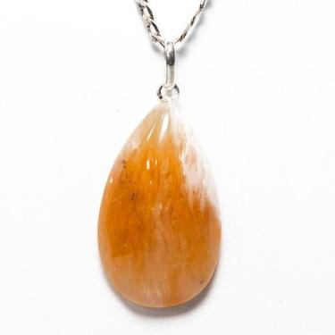 Imagem de Colar Gota Aragonita Raio Laranja Natural Pino Prata 950 - CristaisdeC