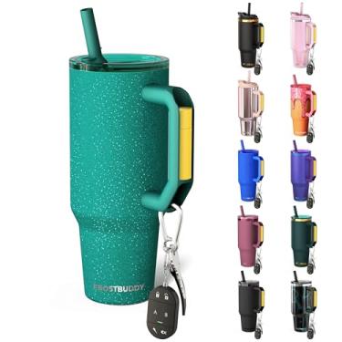 Imagem de Thicc Buddy - Copo isolado a vácuo de aço inoxidável de 1,134 g com tampa e canudo para água - Caneca de viagem compatível com porta-copos - Presentes para mulheres e homens Ele Ela (Teal Glitz)