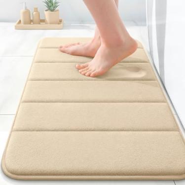 Imagem de OLANLY Tapete de banho listrado de espuma viscoelástica 61 x 40 cm, tapetes de banheiro absorventes super macios, secagem rápida, tapetes de chuveiro laváveis na máquina, tapete de banho, acessórios