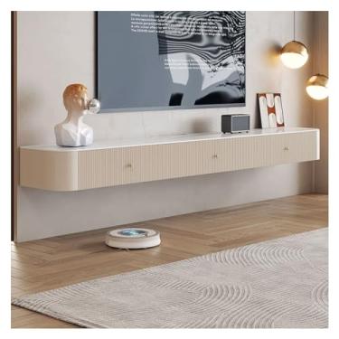 Imagem de Suporte de TV moderno simples flutuante para consoles de TV, suporte de parede para centro de entretenimento e prateleira de armário, console de TV de luxo com armazenamento, console de mídia para