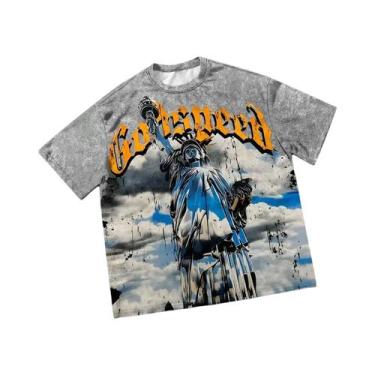 Imagem de Camiseta Masculina Casual De Verão 2025 Com Estampa 3D De Anjo, Respir