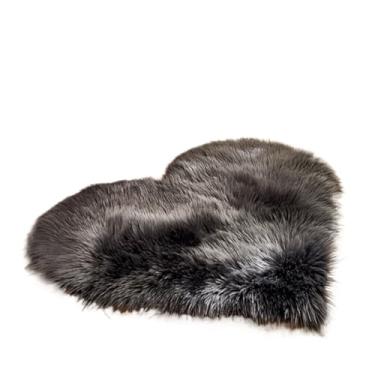 Imagem de 1 tapete de pelúcia em forma de coração para sala de estar, quarto, decoração de casa, dia dos namorados, 50 cm x 60 cm (cinza escuro)