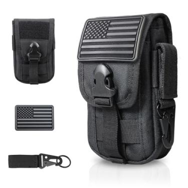 Imagem de Bolsa tática para celular, coldre para smartphone, bolsa utilitária EDC, suporte para cartão, organizador adequado para cinto, inclui clipe tático para engrenagem e patch dos EUA