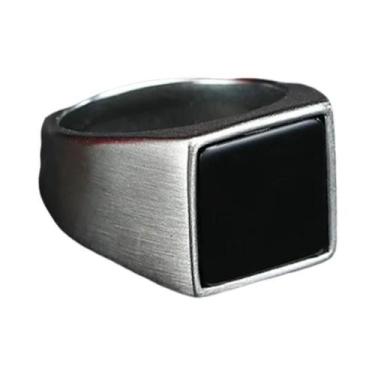 Imagem de Anel Selo Masculino De Aço Inoxidável Preto Quadrado De 12,5mm Estilo 
