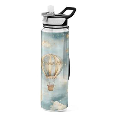 Imagem de xigua Balões de ar quente garrafa de água com tampa de palha, garrafas de água transparentes à prova de vazamento para esportes ao ar livre, beber fitness, treino, viagem, 940 ml
