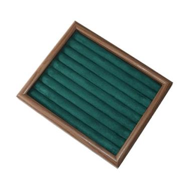 Imagem de KHUTRW3D Suporte organizador de joias marrom verde escuro suporte de joias de madeira bandeja de anel pulseira brinco grampo de armazenamento suporte de exibição de joias (médio)
