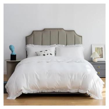 Imagem de Roupa de cama macia, branca, preta, borla, capa de edredom com franjas, solteiro, tamanho familiar, microfibra ultra macia, elegante, lençol de cama (Queen Size 4 peças)