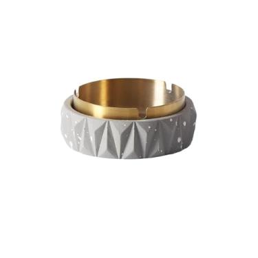 Imagem de Cinzeiros de cigarros, cinzeiro de concreto, cinzeiro de cimento para uso em pátio interno ou externo, com forro de aço inoxidável interno para decoração de escritório em casa, bandeja de cinzas ao ar