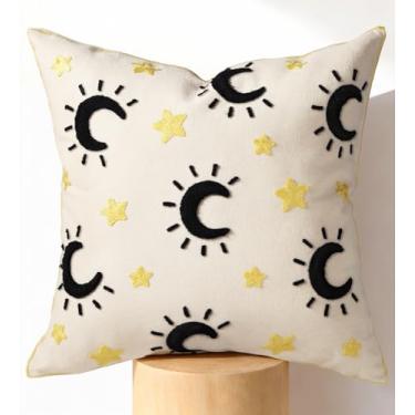 Imagem de Kokaaee Capas de almofada bordadas 45 x 45 cm - Capas de travesseiro decorativas geométricas modernas com zíper para sofá, sofá, sala de estar, cadeira, cama, carro, design estético, fronhas de linho