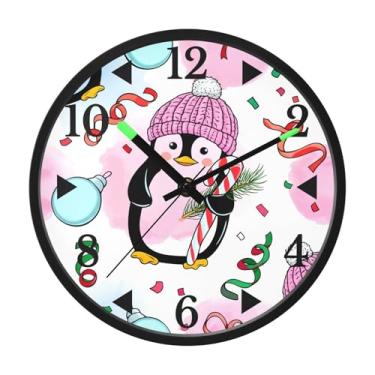 Imagem de STAYTOP Lindo relógio de parede LED pinguim de Natal para quarto com brilho noturno, relógios de parede silenciosos de 30,5 cm para decoração de sala de estar, controle de som, relógio de parede