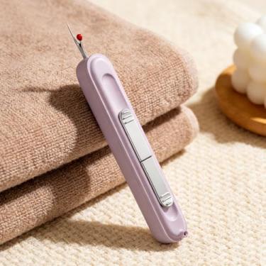 Imagem de Passador de agulha 2 em 1 e estriador de costura, ferramenta de costura manual multifuncional, passador fácil e removedor de costura seguro (roxo)