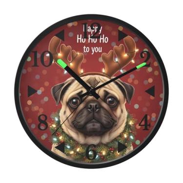 Imagem de STAYTOP Lindo relógio de parede de LED buldogue de Natal para quarto com brilho noturno, relógios de parede silenciosos de 30 cm para decoração de sala de estar, controle de som, relógio de parede