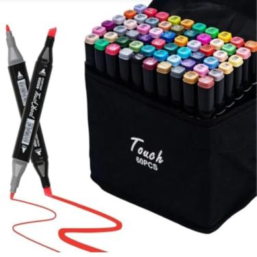 Imagem de Marcadores Profissionais Ponta Dupla com Estojo, Kit Canetinhas para Desenho Profissional e Escolar 60 Cores