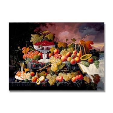 Imagem de Arte em tela vintage de frutas mortas, pintura clássica de cozinha country, decoração de parede de casa de fazenda quente para sala de jantar e cozinha. C01. 40 x 56 cm-15,7 x 20,1 pol. Somente tela