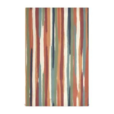 Imagem de Wassud Toalhas de prato de cozinha listras tom terra 1 pacote panos de prato macios com laço para pendurar toalha de mão super absorvente de secagem rápida toalhas de chá de mesa decorativas 71 x 45