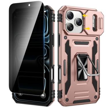 Imagem de VEGO Capa para iPhone 17 Pro, com capa de câmera deslizante e protetor de tela de vidro temperado de privacidade e suporte de anel capa de proteção resistente de grau militar para iPhone 17 Pro - ouro