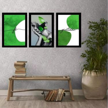Imagem de Kit 3 Quadros Verdes 45x34cm - Vidro e Moldura Preta