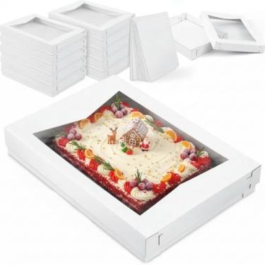 Imagem de Chivertion 10 conjuntos de caixa completa para bolo de 48 x 35 x 10 cm com janela, inclui 10 caixas de bolo de papelão, 10 partes superiores de padaria, 10 bandejas onduladas à prova de gordura para
